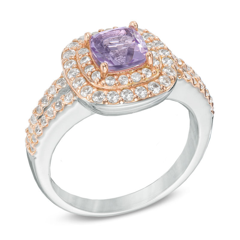 Main Image 2 of Rose de France Amethyst and Lab-Created White Sapphire Ring in Sterling Silver with 18K Rose Gold Plate