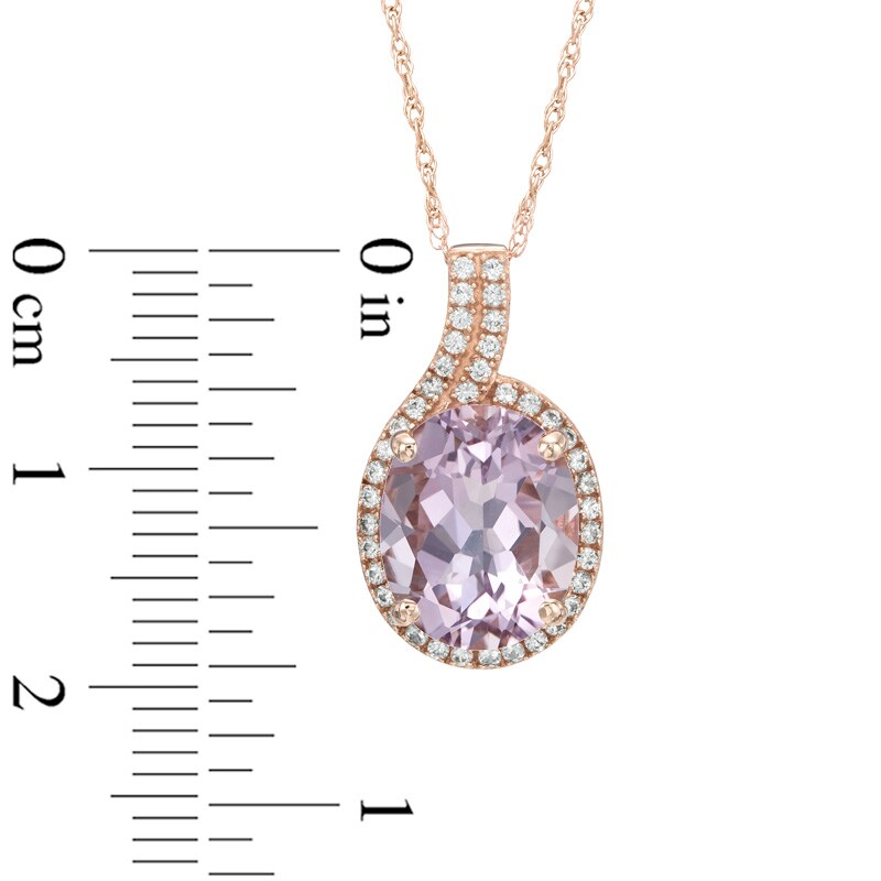 Main Image 2 of Oval Rose de France Amethyst and Lab-Created White Sapphire Pendant in 10K Rose Gold