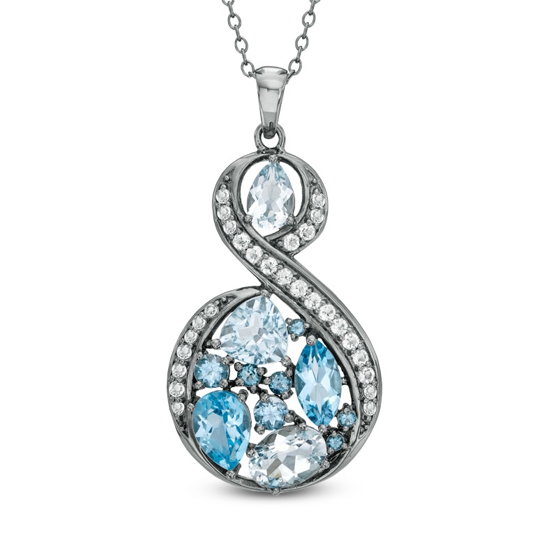 Main Image 1 of Multi-Shaped Blue and White Topaz Swirl Pendant Sterling Silver