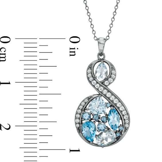 Multi-Shaped Blue and White Topaz Swirl Pendant Sterling Silver