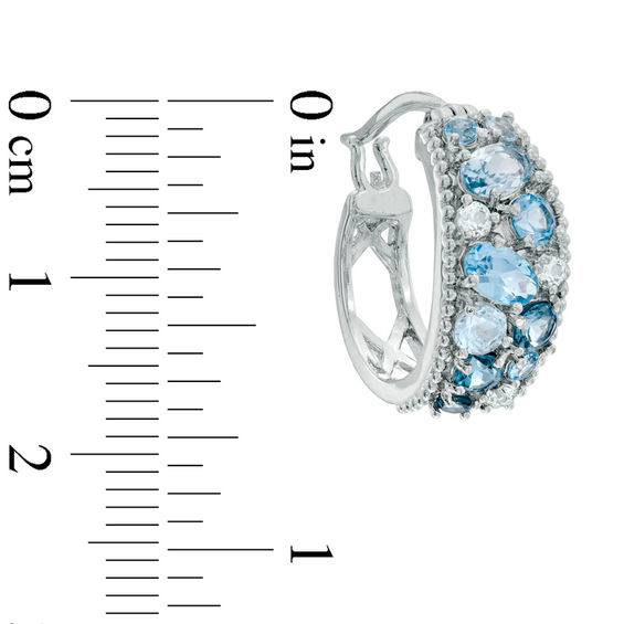 Multi-Shaped Blue and White Topaz Hoop Earrings Sterling Silver