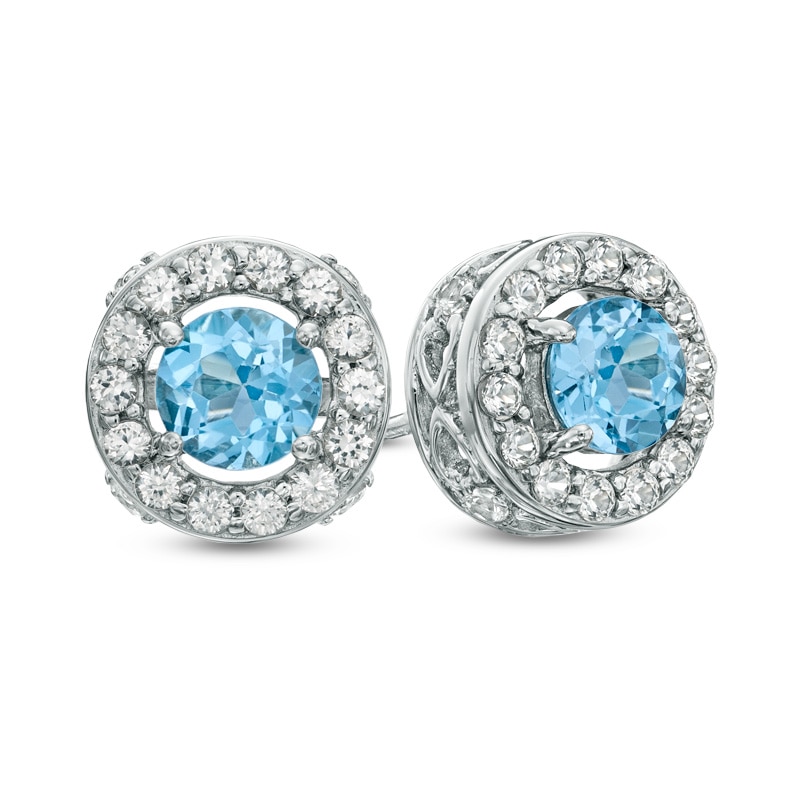 5.0mm Swiss Blue Topaz and Lab-Created White Sapphire Stud Earrings in Sterling Silver