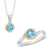 Thumbnail Image 1 of Swiss Blue Topaz Pendant and Ring Set in Sterling Silver with 18K Gold Plate - Size 7