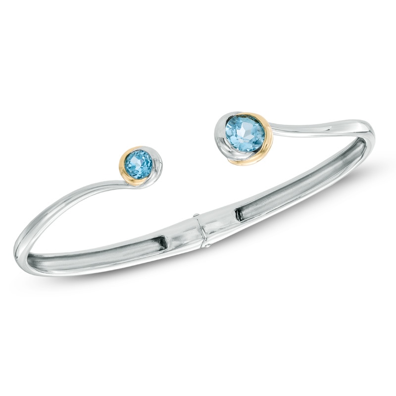 Main Image 1 of 5.0mm Swiss Blue Topaz Cuff Bracelet in Sterling Silver with 18K Gold - 7.25"