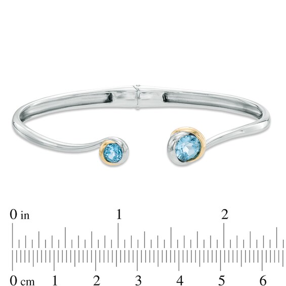 5.0mm Swiss Blue Topaz Cuff Bracelet in Sterling Silver with 18K Gold - 7.25"