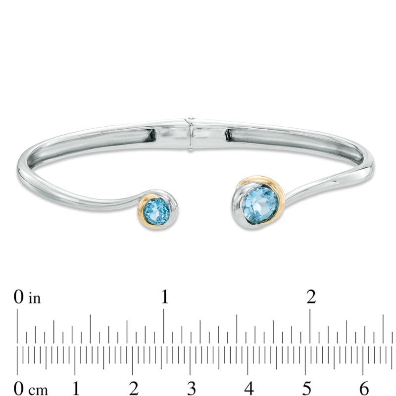 Main Image 2 of 5.0mm Swiss Blue Topaz Cuff Bracelet in Sterling Silver with 18K Gold - 7.25"