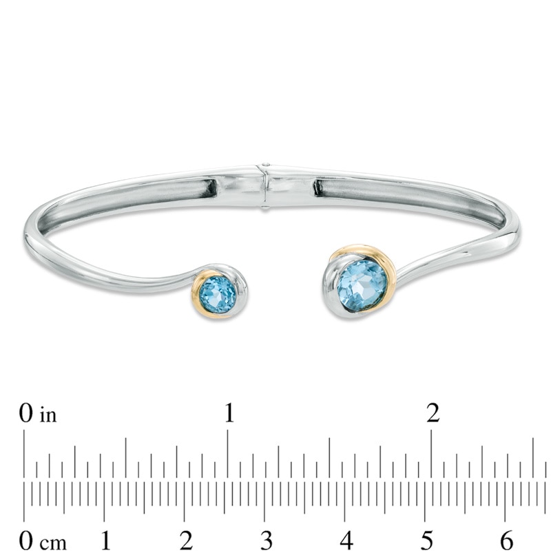 5.0mm Swiss Blue Topaz Cuff Bracelet in Sterling Silver with 18K Gold - 7.25"