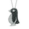 Thumbnail Image 1 of Black Spinel and Lab-Created White Sapphire Penguin Pendant in Sterling Silver