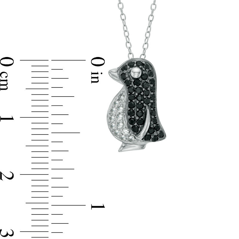Main Image 2 of Black Spinel and Lab-Created White Sapphire Penguin Pendant in Sterling Silver