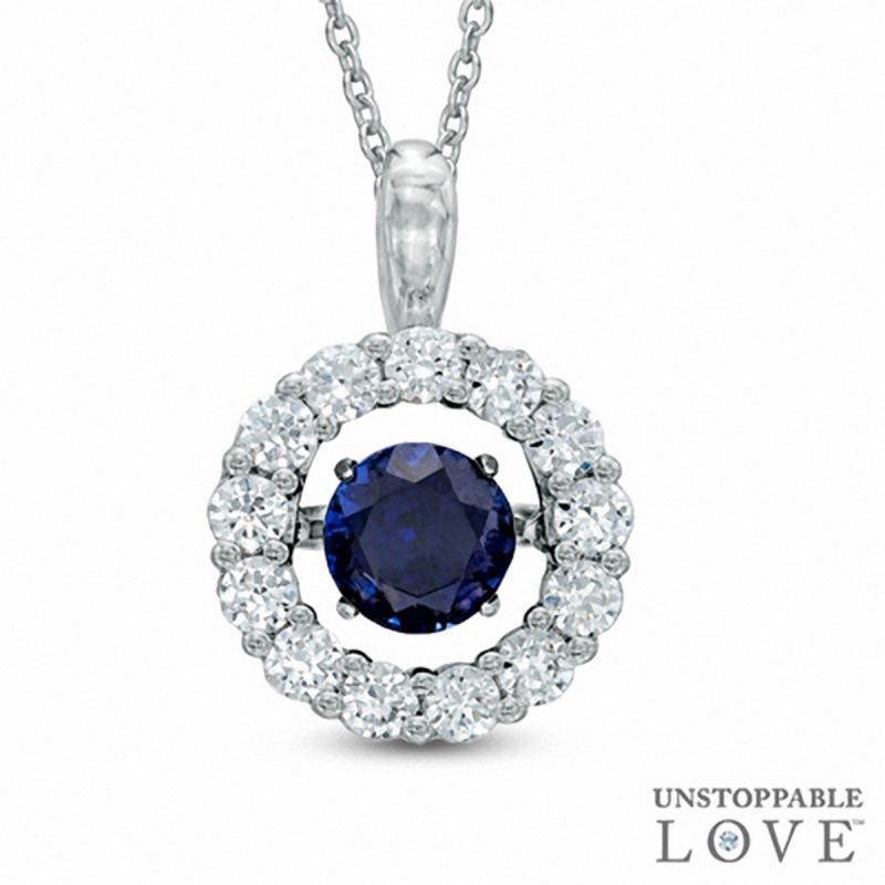 Main Image 1 of 6.0mm Lab-Created Blue and White Sapphire Pendant in Sterling Silver