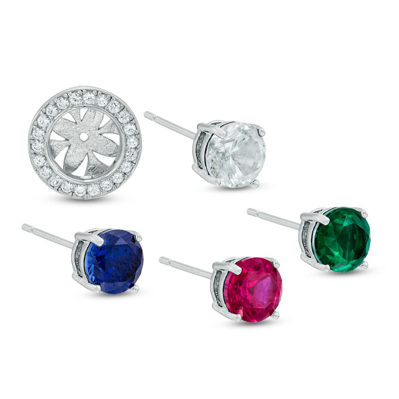 Main Image 1 of Multi-Gemstone and Lab-Created White Sapphire Frame Earrings Set in Sterling Silver