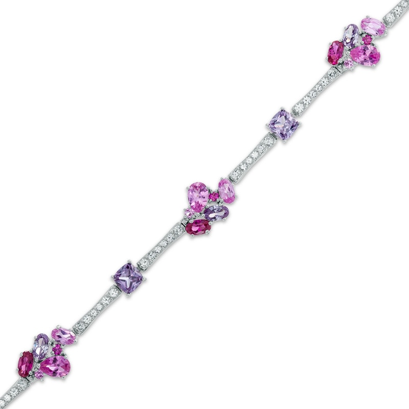 Lab-Created Ruby and Multi-Color Sapphire Bracelet in Sterling Silver - 7.25"
