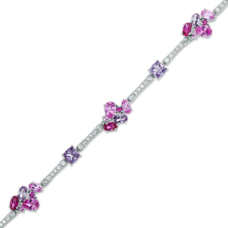 Main Image 1 of Lab-Created Ruby and Multi-Color Sapphire Bracelet in Sterling Silver - 7.25"