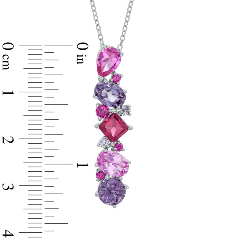 Main Image 2 of Lab-Created Ruby and Multi-Color Sapphire Linear Pendant in Sterling Silver
