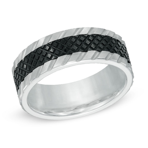 Triton 8.0mm Comfort Fit Textured Two-Tone Tungsten Wedding Band - Size 10