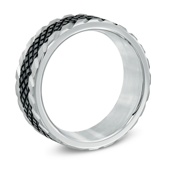 Men's Triton 8.0mm Comfort Fit Textured Two-Tone Tungsten Wedding Band - Size 10 Men's Triton 8.0mm Comfort Fit Textured Two-Tone Tungsten Wedding Band - Size 10