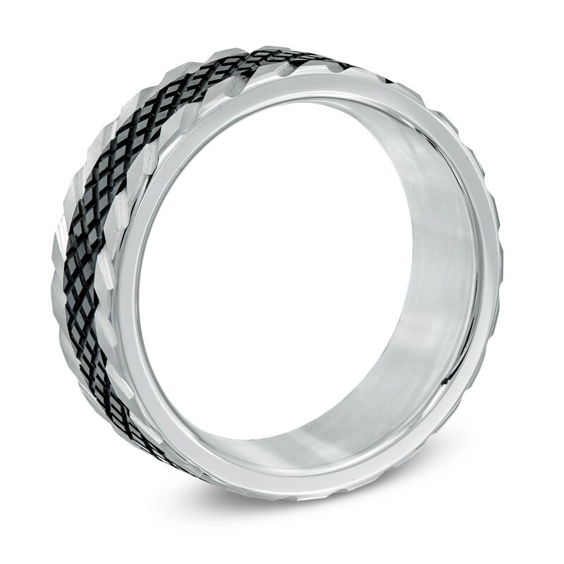Main Image 2 of Triton 8.0mm Comfort Fit Textured Two-Tone Tungsten Wedding Band - Size 10