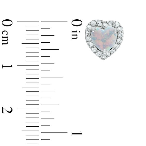 7.0mm Heart-Shaped Lab-Created Opal and White Sapphire Pendant, Ring and Stud Earrings Set in Sterling Silver - Size 7