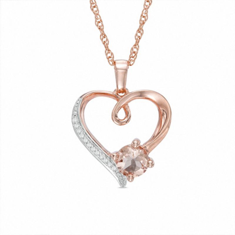 6.0mm Morganite and Diamond Accent Heart Pendant in Sterling Silver with 14K Rose Gold Plate