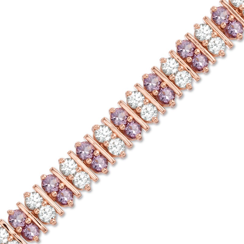 Main Image 1 of Rose de France Amethyst and Lab-Created White Sapphire Bracelet in Sterling Silver with 18K Rose Gold Plate - 7.5"
