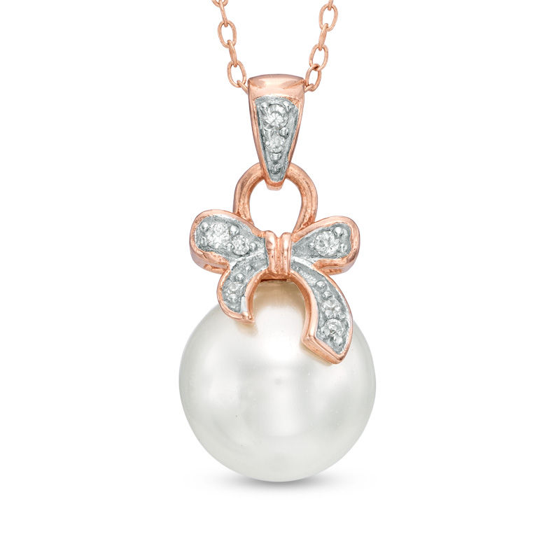 Main Image 1 of 9.5mm Freshwater Cultured Pearl and Lab-Created White Sapphire Pendant in Sterling Silver with 18K Rose Gold Plate