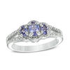 Thumbnail Image 1 of Oval Tanzanite and Diamond Accent Three Stone Frame Ring in Sterling Silver