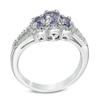 Thumbnail Image 2 of Oval Tanzanite and Diamond Accent Three Stone Frame Ring in Sterling Silver