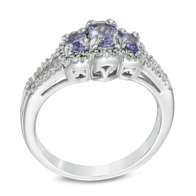 Main Image 2 of Oval Tanzanite and Diamond Accent Three Stone Frame Ring in Sterling Silver