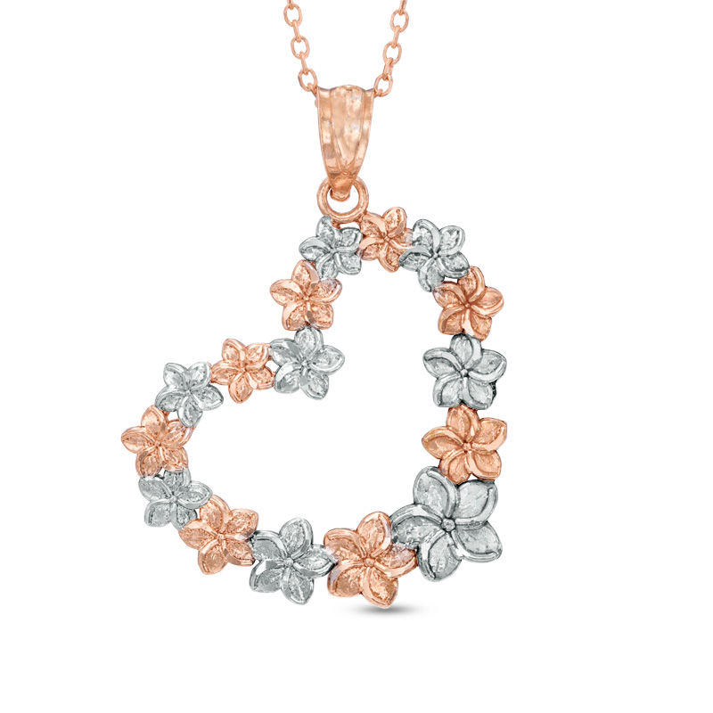 Main Image 1 of Floral Heart Pendant in 14K Two-Tone Gold