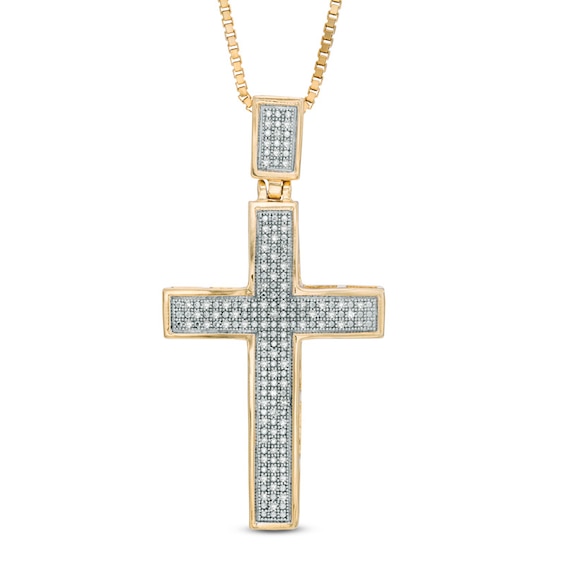 Men's 1/4 CT. T.w. Diamond Cross Pendant in Sterling Silver with 14K Gold Plate - 22"