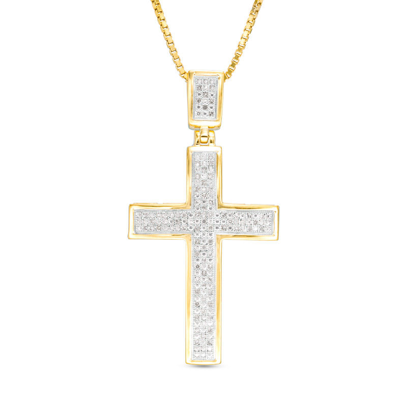Mens Necklaces Zales T W Diamond Cross Pendant In Sterling Silver With 14k Gold
