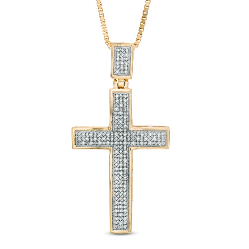 Main Image 1 of Men's 1/4 CT. T.W. Diamond Cross Pendant in Sterling Silver with 14K Gold Plate - 22"