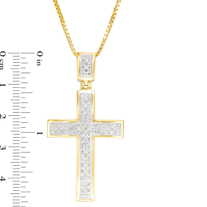 Men's 1/4 CT. T.W. Diamond Cross Pendant in Sterling Silver with 14K Gold Plate - 22"