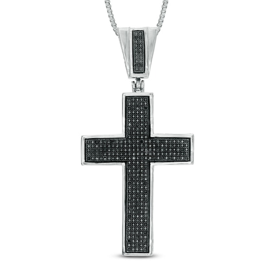 Men's 1/4 CT. T.w. Black Diamond Cross Pendant in Sterling Silver - 22"