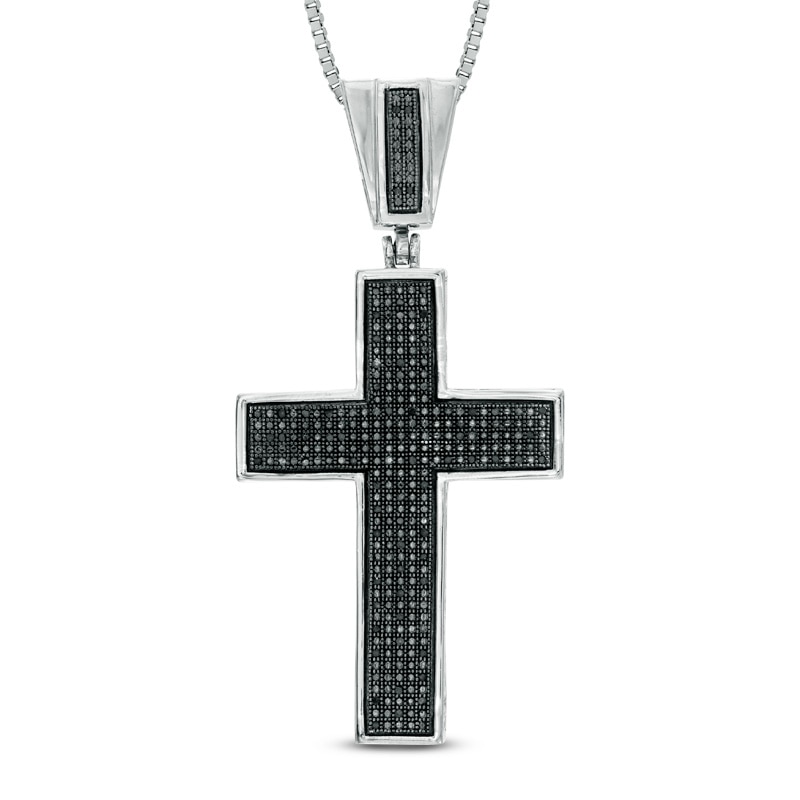 Men's 1/4 CT. T.W. Black Diamond Cross Pendant in Sterling Silver - 22"