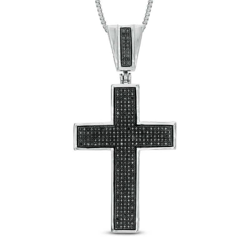 Main Image 1 of Men's 1/4 CT. T.W. Black Diamond Cross Pendant in Sterling Silver - 22"