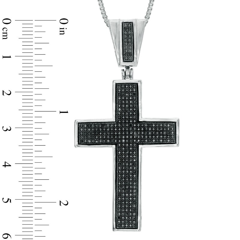 Main Image 3 of Men's 1/4 CT. T.W. Black Diamond Cross Pendant in Sterling Silver - 22"