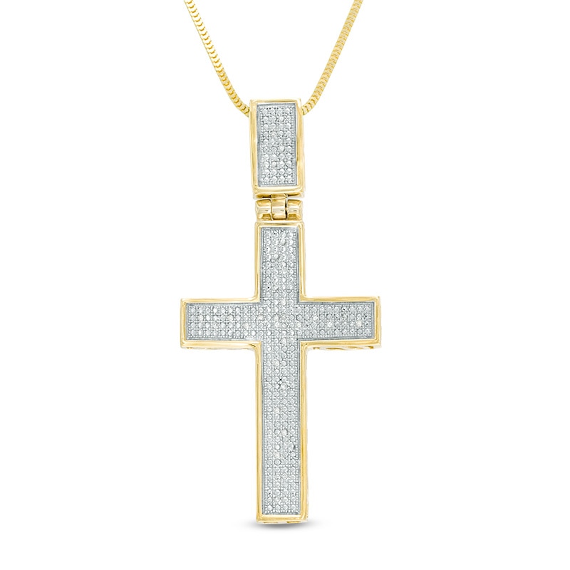 Main Image 1 of Men's 1/10 CT. T.W. Diamond Cross Pendant in Sterling Silver with 14K Gold Plate - 22"