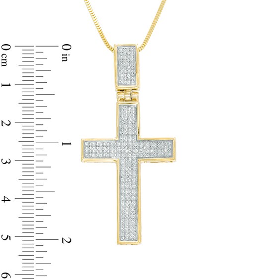 Men's 1/10 CT. T.w. Diamond Cross Pendant in Sterling Silver with 14K Gold Plate - 22"