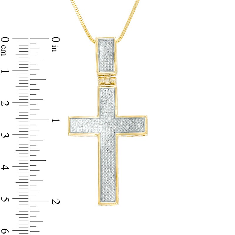 Main Image 3 of Men's 1/10 CT. T.W. Diamond Cross Pendant in Sterling Silver with 14K Gold Plate - 22"