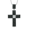 Thumbnail Image 1 of Men's 2-1/4 CT. T.W. Enhanced Black and White Diamond Cross Pendant in Sterling Silver - 22"