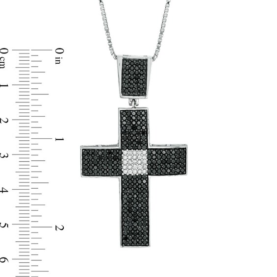 Men's 2-1/4 CT. T.w. Enhanced Black and White Diamond Cross Pendant in Sterling Silver - 22"