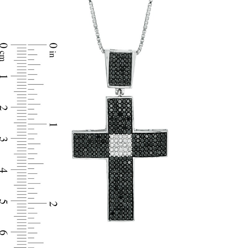 Main Image 2 of Men's 2-1/4 CT. T.W. Enhanced Black and White Diamond Cross Pendant in Sterling Silver - 22"