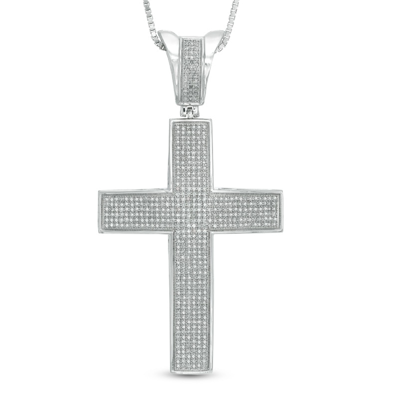 Main Image 1 of Men's 1-1/2 CT. T.W. Diamond Raised Cross Pendant in Sterling Silver - 22"