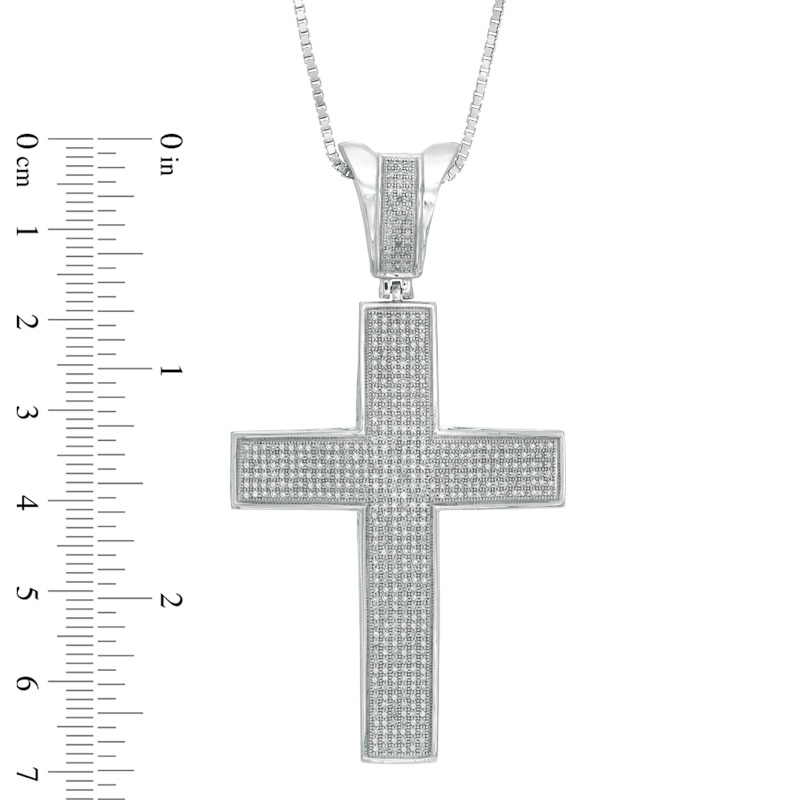 Main Image 2 of Men's 1-1/2 CT. T.W. Diamond Raised Cross Pendant in Sterling Silver - 22"