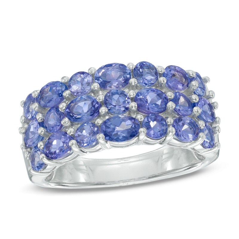Main Image 1 of Oval and Round Tanzanite Three Row Ring in Sterling Silver