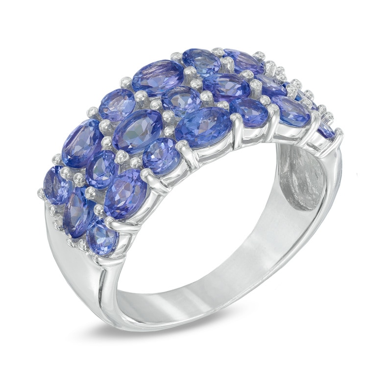 Main Image 2 of Oval and Round Tanzanite Three Row Ring in Sterling Silver