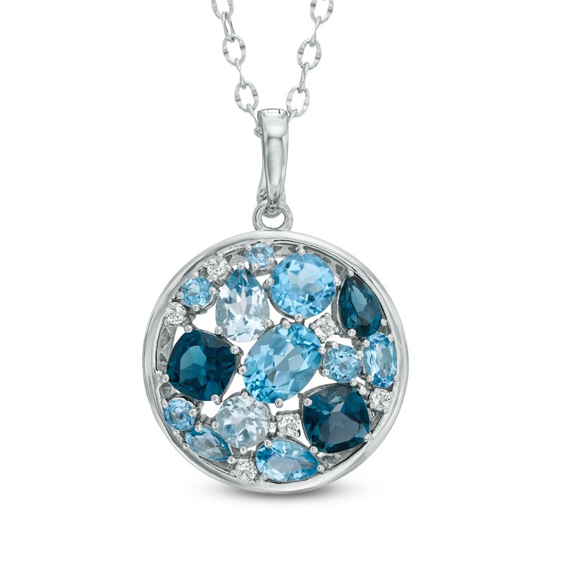 Main Image 1 of Multi-Shaped Blue and White Topaz Circle Pendant in Sterling Silver