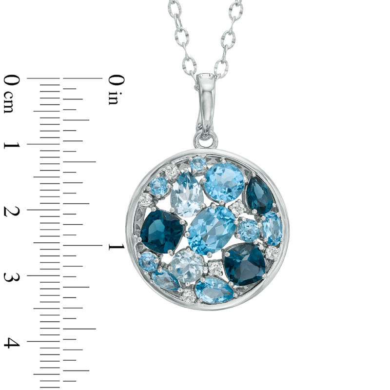 Main Image 2 of Multi-Shaped Blue and White Topaz Circle Pendant in Sterling Silver