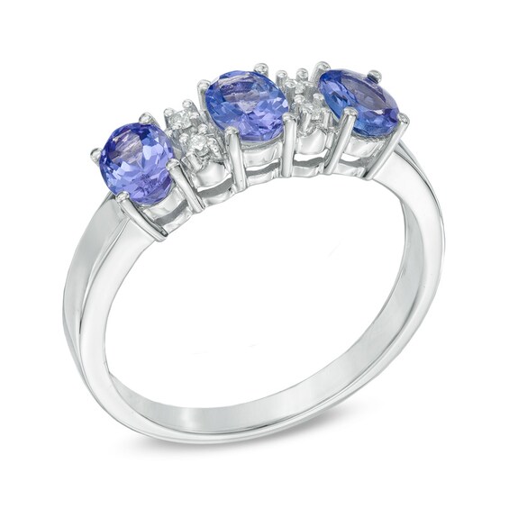 Oval Tanzanite and Diamond Accent Three Stone Ring in 10K White Gold